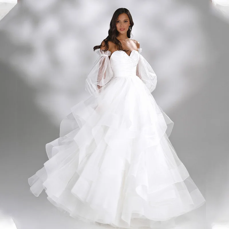 Modern A Line Organza Wedding Dresses Sweetheart Puff Long Sleeves Sweep Train Bridal Gowns Robe De Mariage
Modern A Line Organza Wedding Dresses Sweetheart Puff Long Sleeves Sweep Train Bridal Gowns Robe De Mariage