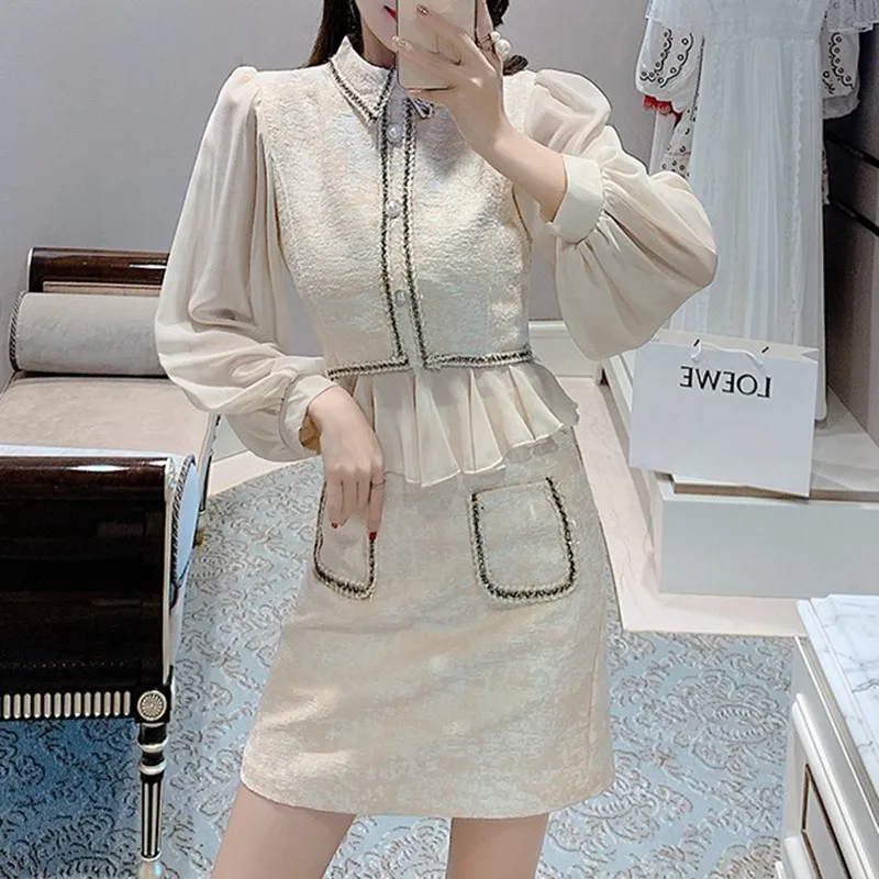 ZAWFL Sweet Pearls Beading Two Piece Set Women Chiffon Long Sleeve Plaid Tweed Pocket Crop Top + Button Mini A-line Skirt Set
ZAWFL Sweet Pearls Beading Two Piece Set Women Chiffon Long Sleeve Plaid Tweed Pocket Crop Top + Button Mini A-line Skirt Set