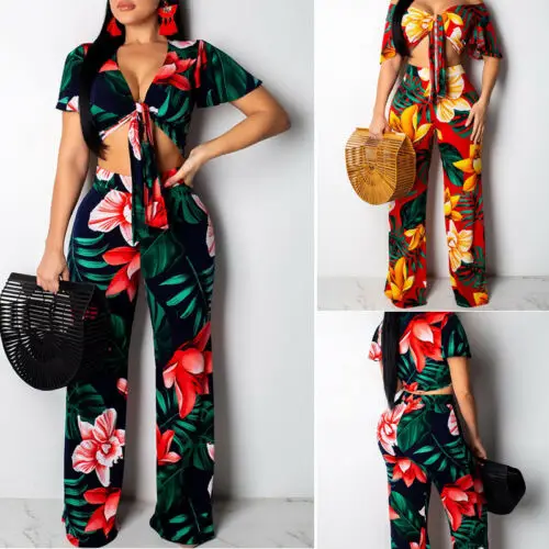 Two Piece Summer Clothes For Women Bow Tie Floral Printed Crop Top +Wide Leg Trousers 2 pcs Set Women Boho Casual Suits
Two Piece Summer Clothes For Women Bow Tie Floral Printed Crop Top +Wide Leg Trousers 2 pcs Set Women Boho Casual Suits