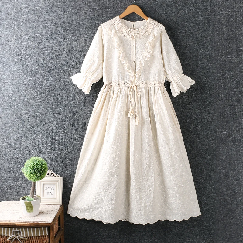 Summer New Women'S Short-Sleeve Loose Dress Clothing Japanese Small Fresh Fungus Lace Embroidery White Long Dress
Summer New Women'S Short-Sleeve Loose Dress Clothing Japanese Small Fresh Fungus Lace Embroidery White Long Dress