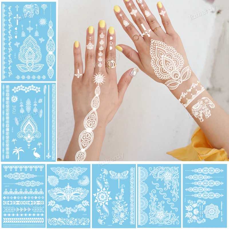 Sexy Mandala Henna Tattoo White Lace Jewelry Indian Hand Temporary Tattoo Sticker Body Art Waterproof Tatoo For Bride Wedding
Sexy Mandala Henna Tattoo White Lace Jewelry Indian Hand Temporary Tattoo Sticker Body Art Waterproof Tatoo For Bride Wedding