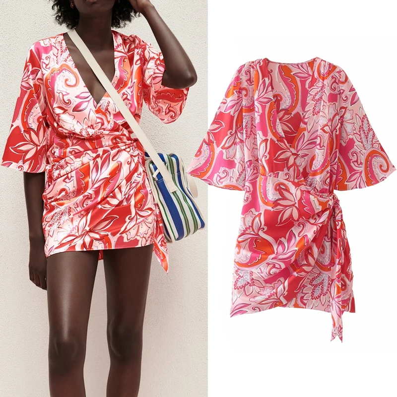 Summer Dress Women Red Print Short Woman Dresses Short Sleeve Wrap Mini Dress Girl Vintage Knot Casual Women's Dresses
Summer Dress Women Red Print Short Woman Dresses Short Sleeve Wrap Mini Dress Girl Vintage Knot Casual Women's Dresses