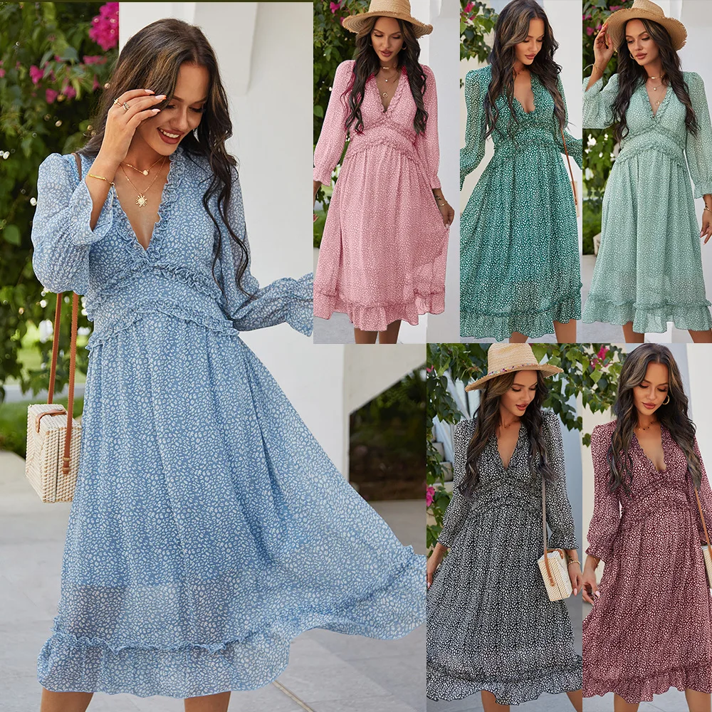 2021 Spring Summer Hot Style V Neck Long Sleeve Print Dress Women Holiday Beach Women Clothing
2021 Spring Summer Hot Style V Neck Long Sleeve Print Dress Women Holiday Beach Women Clothing