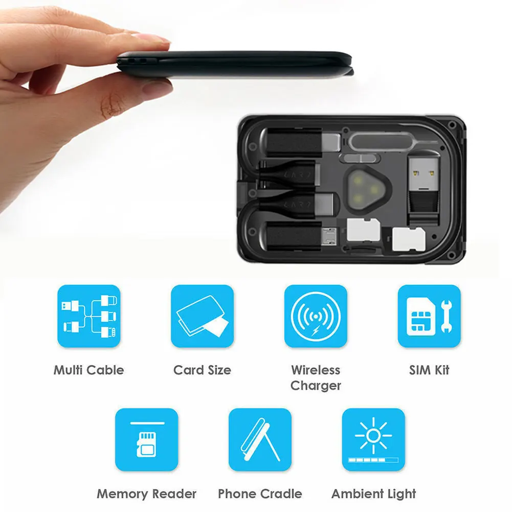 Multifunctional Travel LED Light Urban Survival Card Cable Storage Tool Slot With Conversion Head Universal Wireless Charger
Multifunctional Travel LED Light Urban Survival Card Cable Storage Tool Slot With Conversion Head Universal Wireless Charger