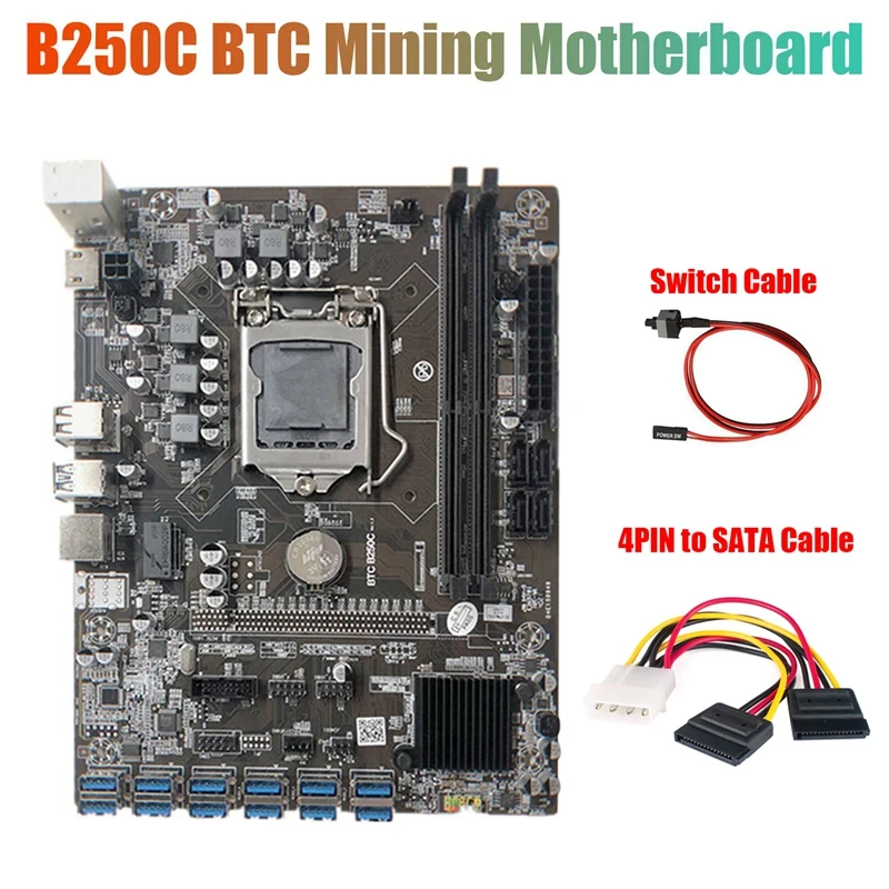 B250C Mining Motherboard with 4PIN to SATA Cable+Switch Cable 12 PCIE to USB3.0 GPU Slot LGA1151 Support DDR4 RAM
B250C Mining Motherboard with 4PIN to SATA Cable+Switch Cable 12 PCIE to USB3.0 GPU Slot LGA1151 Support DDR4 RAM