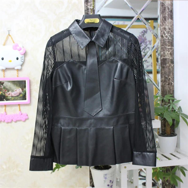 Spring Autumn New Designer Women's High Quality Lace Patchwork SheepSkin Leather Shirts B910
Spring Autumn New Designer Women's High Quality Lace Patchwork SheepSkin Leather Shirts B910
