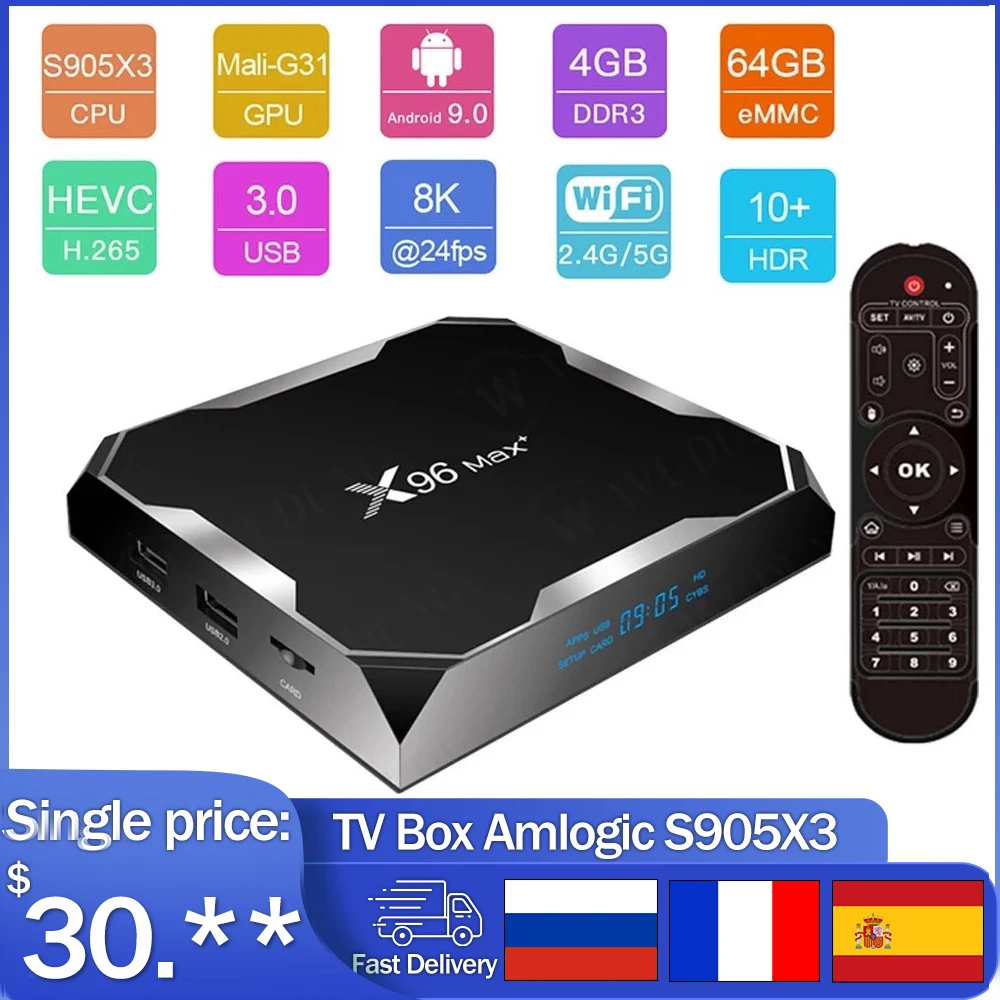 Android 9.0 X96 Max Plus Smart TV Box Amlogic S905X3 Quad Core 4G 32G/64G 2.4G&5.0G Dual Wifi BT4.0 8K HD Set top box PK X96Q
Android 9.0 X96 Max Plus Smart TV Box Amlogic S905X3 Quad Core 4G 32G/64G 2.4G&5.0G Dual Wifi BT4.0 8K HD Set top box PK X96Q
