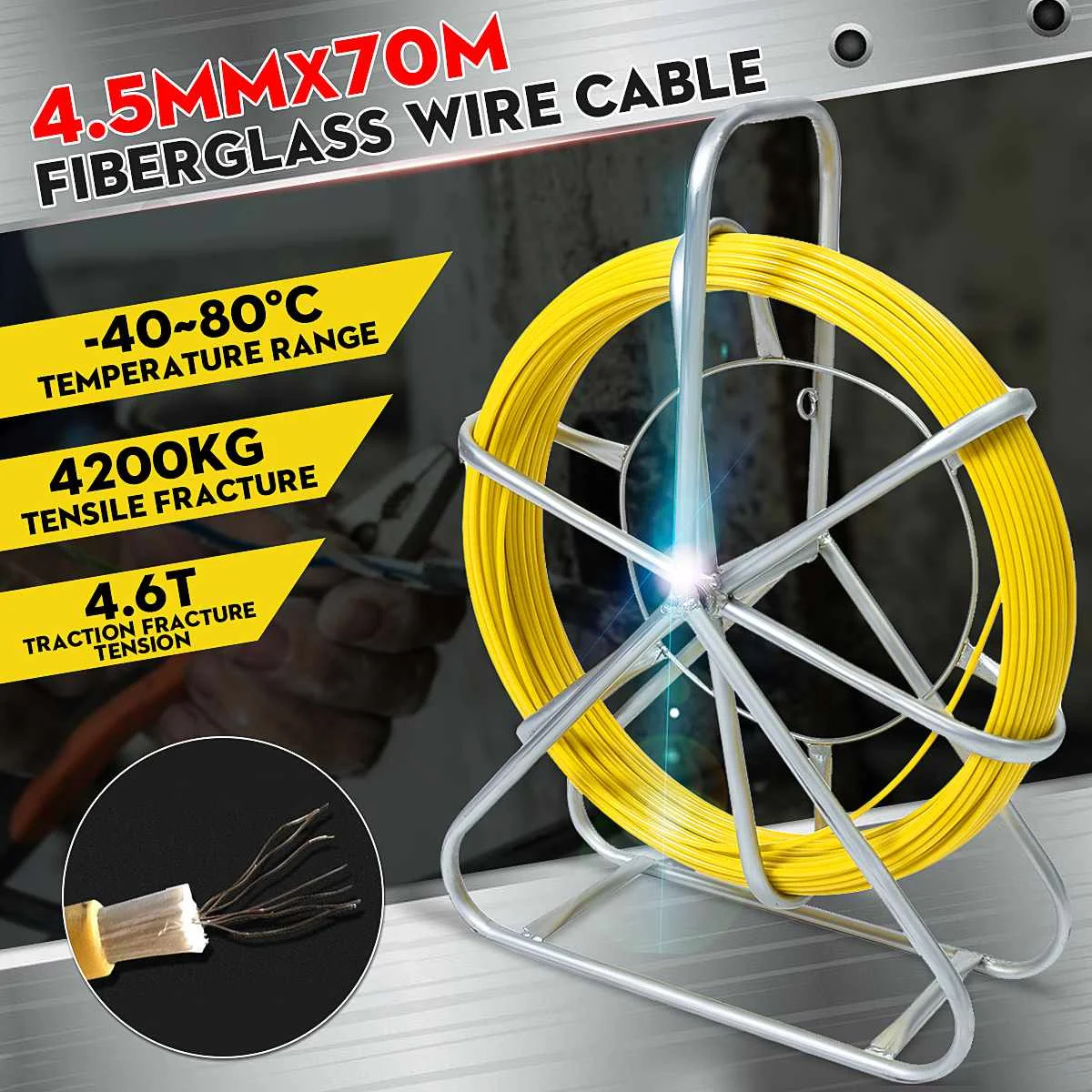 4.5mm 70m Fish Tape Fiberglass Wire Cable Running Rod Duct Rodder Fishtape Puller For Floor Conduit Telecom Wall for Telecom
4.5mm 70m Fish Tape Fiberglass Wire Cable Running Rod Duct Rodder Fishtape Puller For Floor Conduit Telecom Wall for Telecom