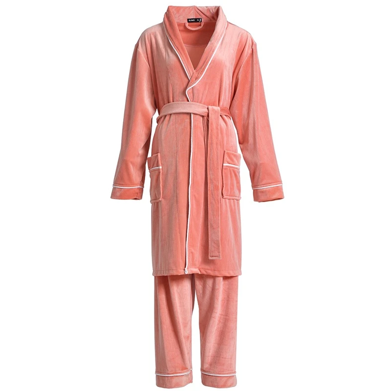 Oversize Nightgown Thick Men Robe Winter New Flannel Sleepwear Kimono Bathrobe Gown Soft Coral Fleece Nightwear Home Clothes | Мужская