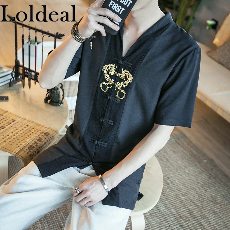 Loldeal Men Shirt Chinese Style Short-sleeved Dragon Embroidery Retro Tang Suit
Loldeal Men Shirt Chinese Style Short-sleeved Dragon Embroidery Retro Tang Suit