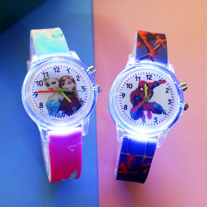 Часы Детские с героями мультфильмов цветные подсветкой силиконовые подарок для