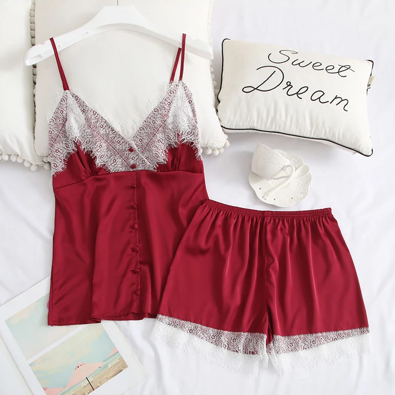 Casual 2PCS Sleepwear Lace Patchwork Female Strap Top&Shorts Soft Nightwear Pajamas Suit Sexy Sleep Set Home Clothing Negligee
Casual 2PCS Sleepwear Lace Patchwork Female Strap Top&Shorts Soft Nightwear Pajamas Suit Sexy Sleep Set Home Clothing Negligee