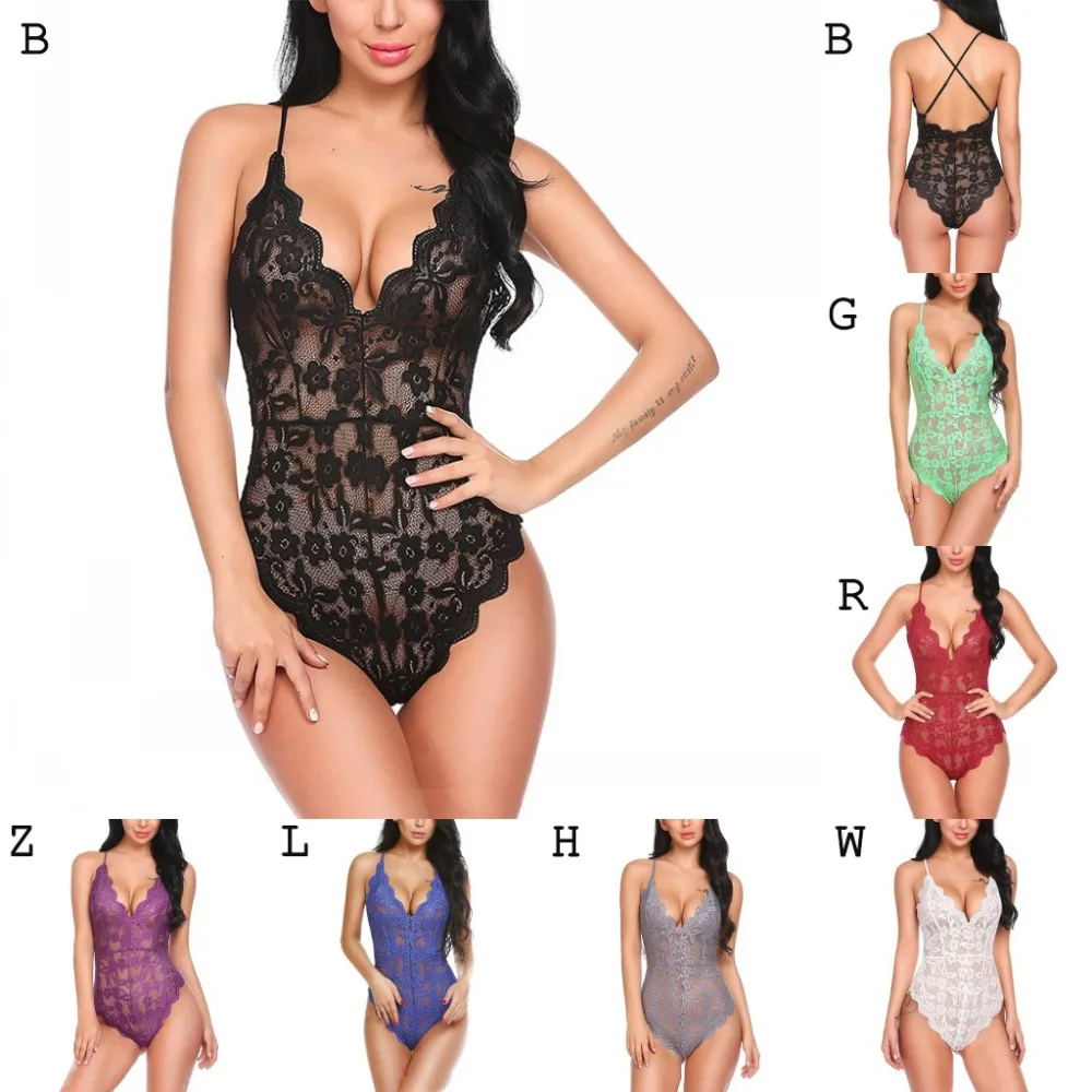 Hot sell Sexy Jumpsuit Thong Lace Leotard Women's Halter Transparent One-piece Swimsuit | Спорт и развлечения