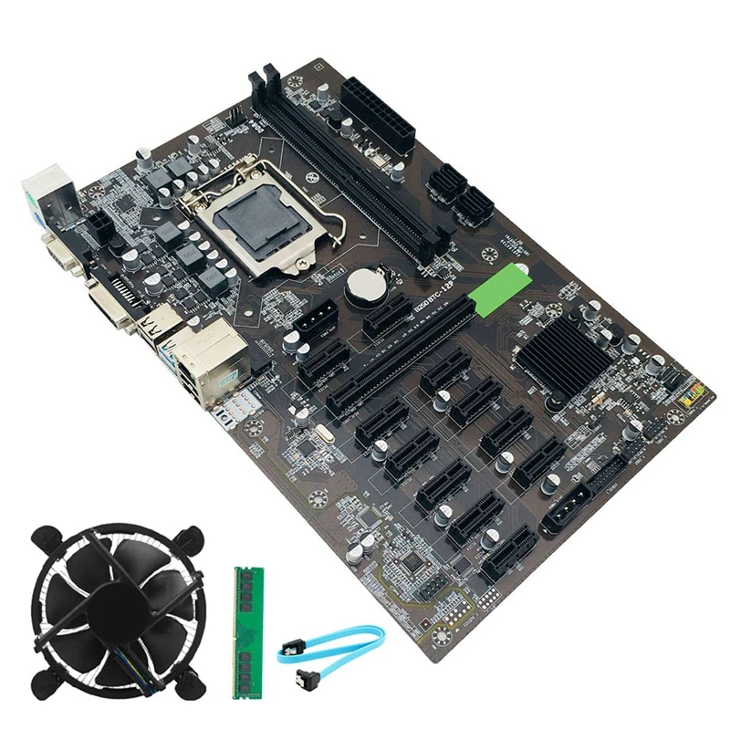 B250 BTC Mining Motherboard LGA 1151 with DDR4 4GB 2666MHZ RAM+Cooling Fan+SATA Cable 12 GPU Bitcoin Etherum Motherboard
B250 BTC Mining Motherboard LGA 1151 with DDR4 4GB 2666MHZ RAM+Cooling Fan+SATA Cable 12 GPU Bitcoin Etherum Motherboard