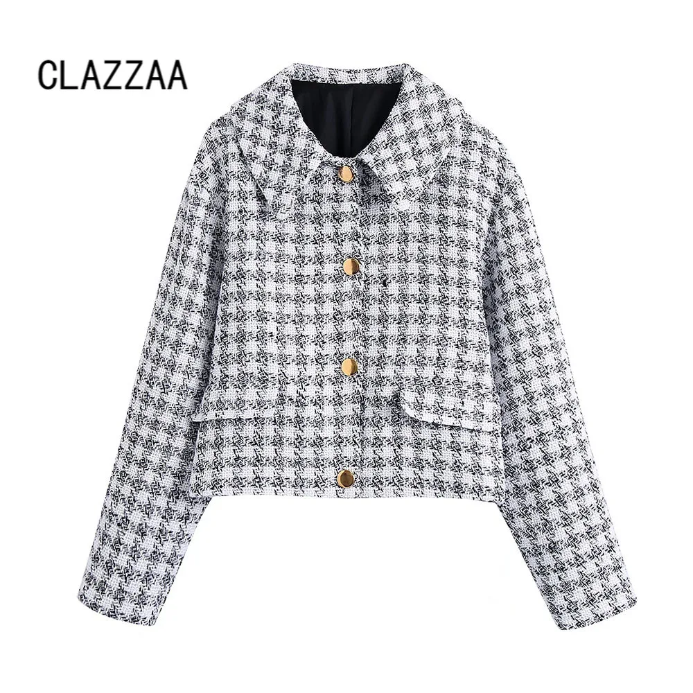 Clazzaa Fall Winter Women Fashion Checkered Cropped Jacket Long Sleeves Lapel Collar Vintage Woman Warm Coat Chic Outwear
Clazzaa Fall Winter Women Fashion Checkered Cropped Jacket Long Sleeves Lapel Collar Vintage Woman Warm Coat Chic Outwear