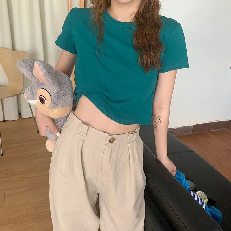 High Waist Short-Sleeved Navel Solid Color T-shirt for Women Ins Super Popular Slim Fit Versatile Top Summer New for Students
High Waist Short-Sleeved Navel Solid Color T-shirt for Women Ins Super Popular Slim Fit Versatile Top Summer New for Students