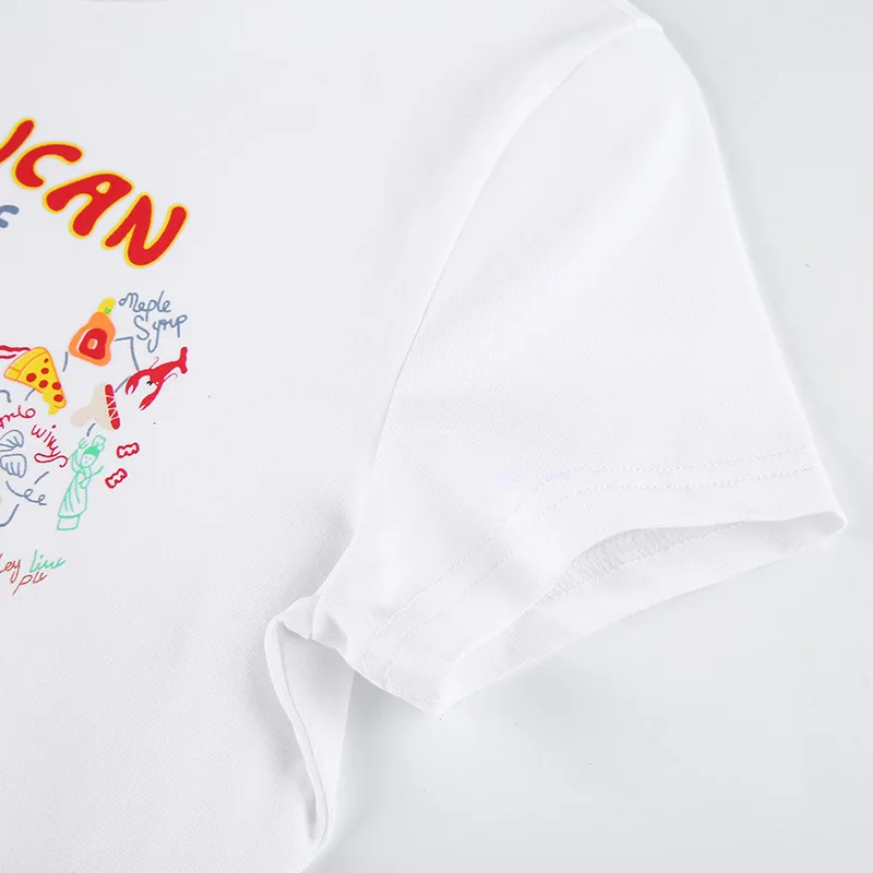 2021 New Summer kawaii women clothes lovely snack print Tshirt letter print T-shirts slim open navel Short Sleeve Tops Tees
2021 New Summer kawaii women clothes lovely snack print Tshirt letter print T-shirts slim open navel Short Sleeve Tops Tees