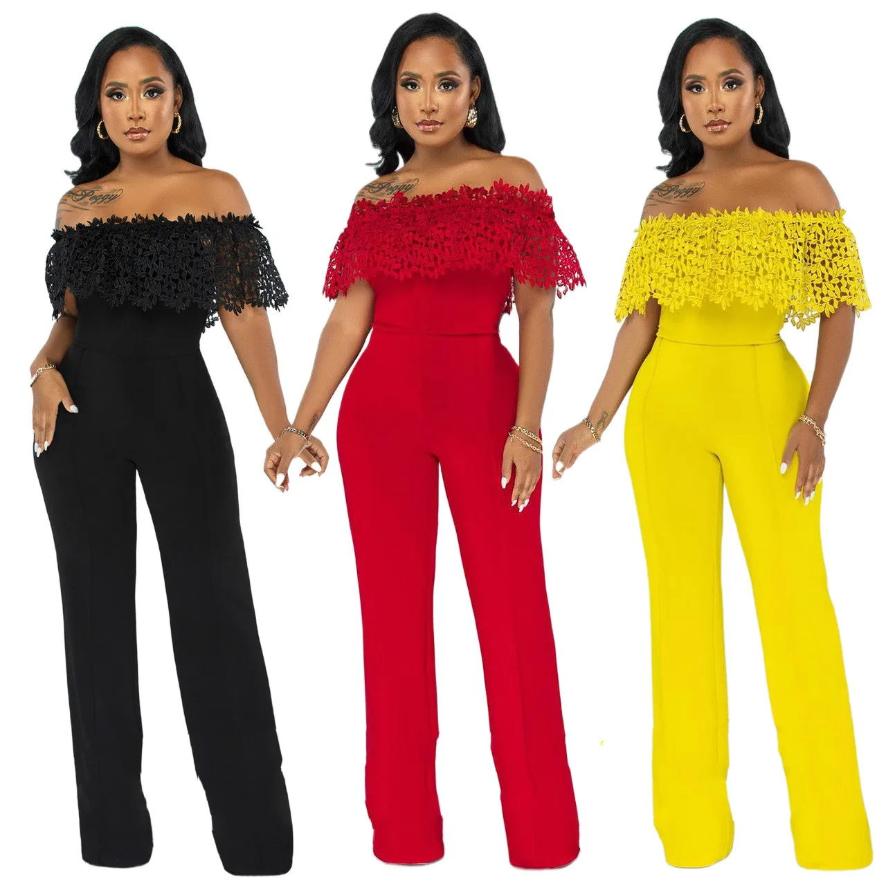 Lace Patchwork Jumpsuit Women Sexy Off Shoulder Slash Neck Long Sleeve Women Jumpsuit Elegant Wide Leg Jumpsuit
Lace Patchwork Jumpsuit Women Sexy Off Shoulder Slash Neck Long Sleeve Women Jumpsuit Elegant Wide Leg Jumpsuit