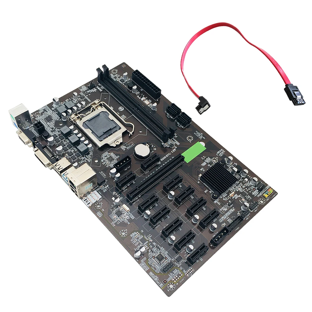 

B250 BTC 12P Mining Motherboard for LGA 1151 DDR4 with SATA2.0 Cable Miner Board Set PCI-E 1X/16X Computer Accessory No CPU