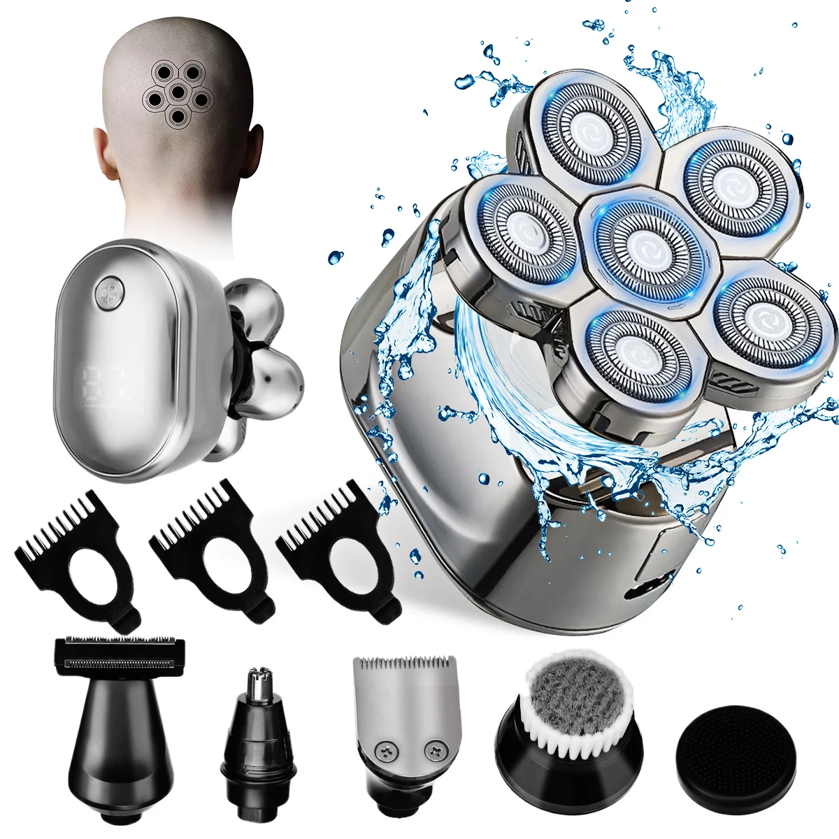 New 6 in 1 Rechargeable Electric Shaver LCD Display 6 Floating Heads Wet Dry Men Hair Beard Trimmer Electric Razor Shaving Kit
New 6 in 1 Rechargeable Electric Shaver LCD Display 6 Floating Heads Wet Dry Men Hair Beard Trimmer Electric Razor Shaving Kit