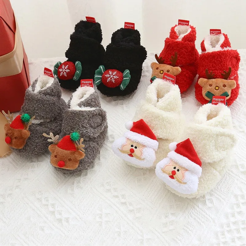 Newborn Baby Christmas Shoes Girl Boy Soft Anti-slip Shoes Xmas Deer Santa Claus Cute Baby Shoes Toddler First Walker Shoes New