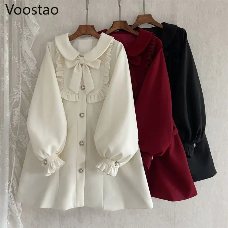 Autumn Winter Japanese Sweet Lolita Style Woolen Coats Women Elegant Cute Bow A-Line Loose Jackets Spring Girly Kawaii Outwear
Autumn Winter Japanese Sweet Lolita Style Woolen Coats Women Elegant Cute Bow A-Line Loose Jackets Spring Girly Kawaii Outwear