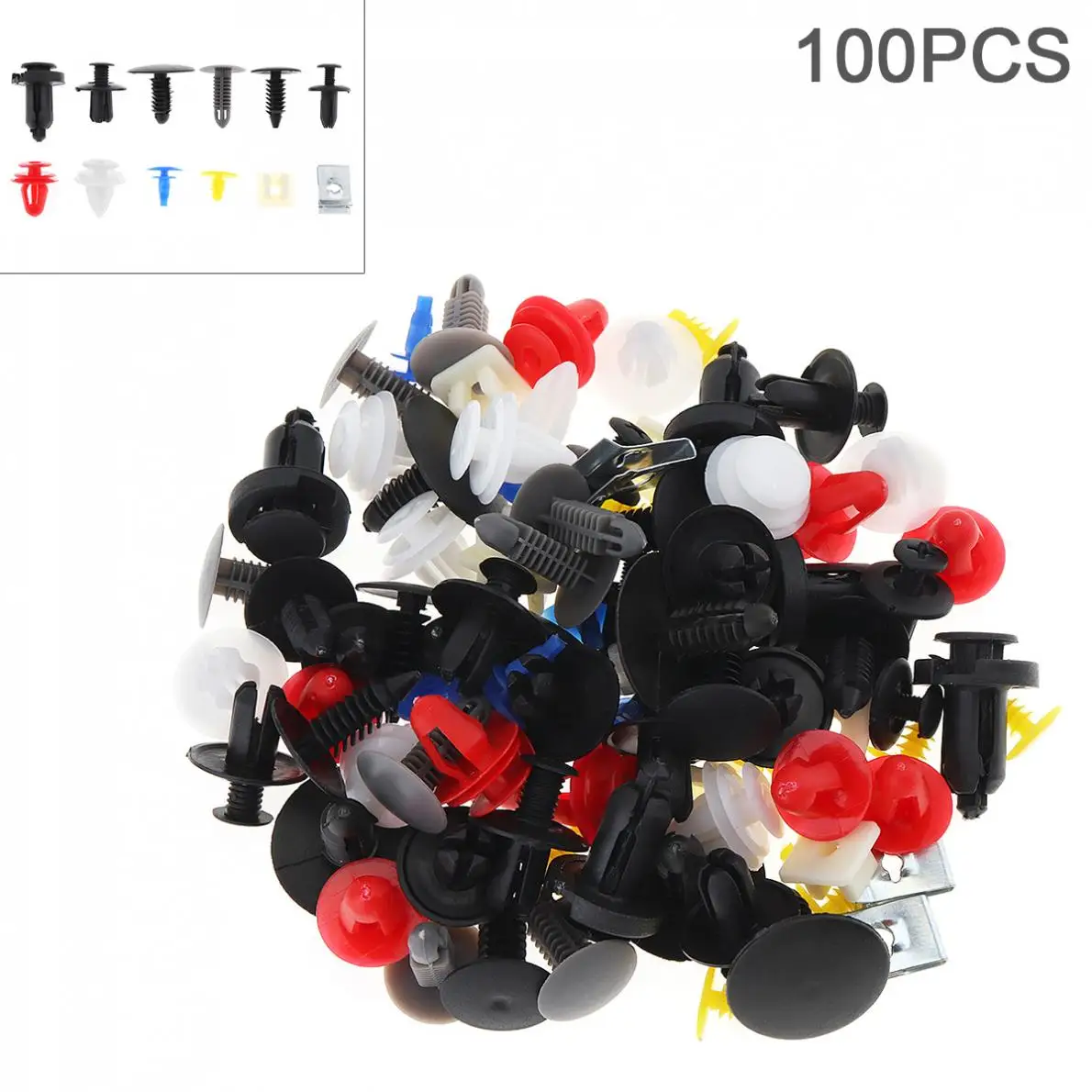 100pcs 12 Kinds Universal Plastic +Metal Car Body Bumper Push Pin Clip Rivets Fastener Expansion Screws Kit 
100pcs 12 Kinds Universal Plastic +Metal Car Body Bumper Push Pin Clip Rivets Fastener Expansion Screws Kit