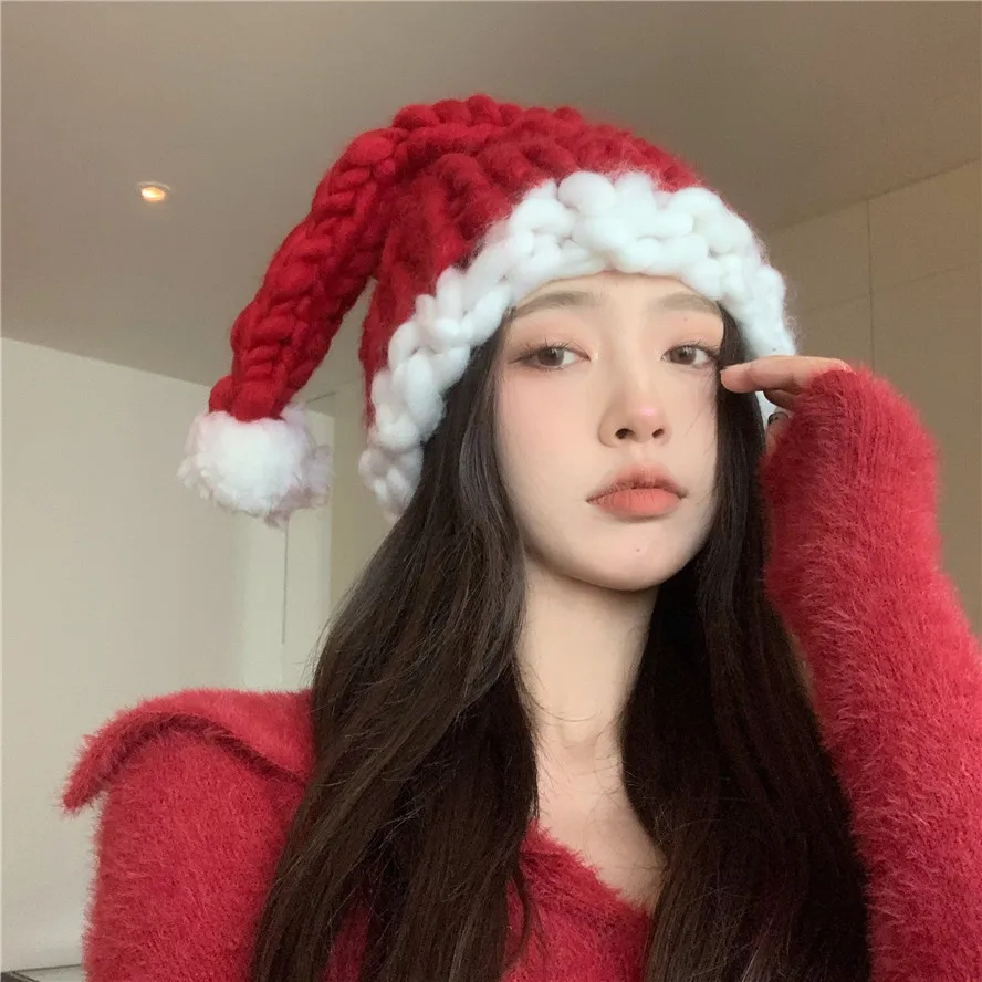 Thickened warm knitted Christmas Hat Women's new winter thick wool long tail Ba Hat Hand Knitted red hat
Thickened warm knitted Christmas Hat Women's new winter thick wool long tail Ba Hat Hand Knitted red hat