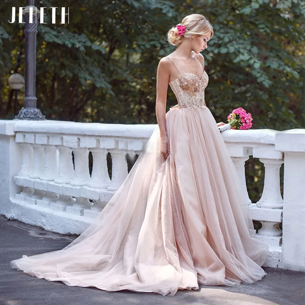 JEHETH Spaghetti Straps Blush Pink Tulle Evening Dress Lace Sequin robes de soirée Ball Prom Gown vestidos elegantes para mujer
JEHETH Spaghetti Straps Blush Pink Tulle Evening Dress Lace Sequin robes de soirée Ball Prom Gown vestidos elegantes para mujer