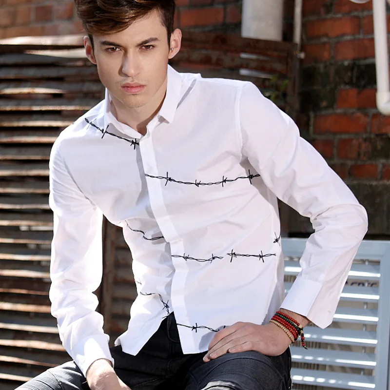 Фото Новинка 2020 модная рубашка белая мужская одежда с вышивкой и - купить