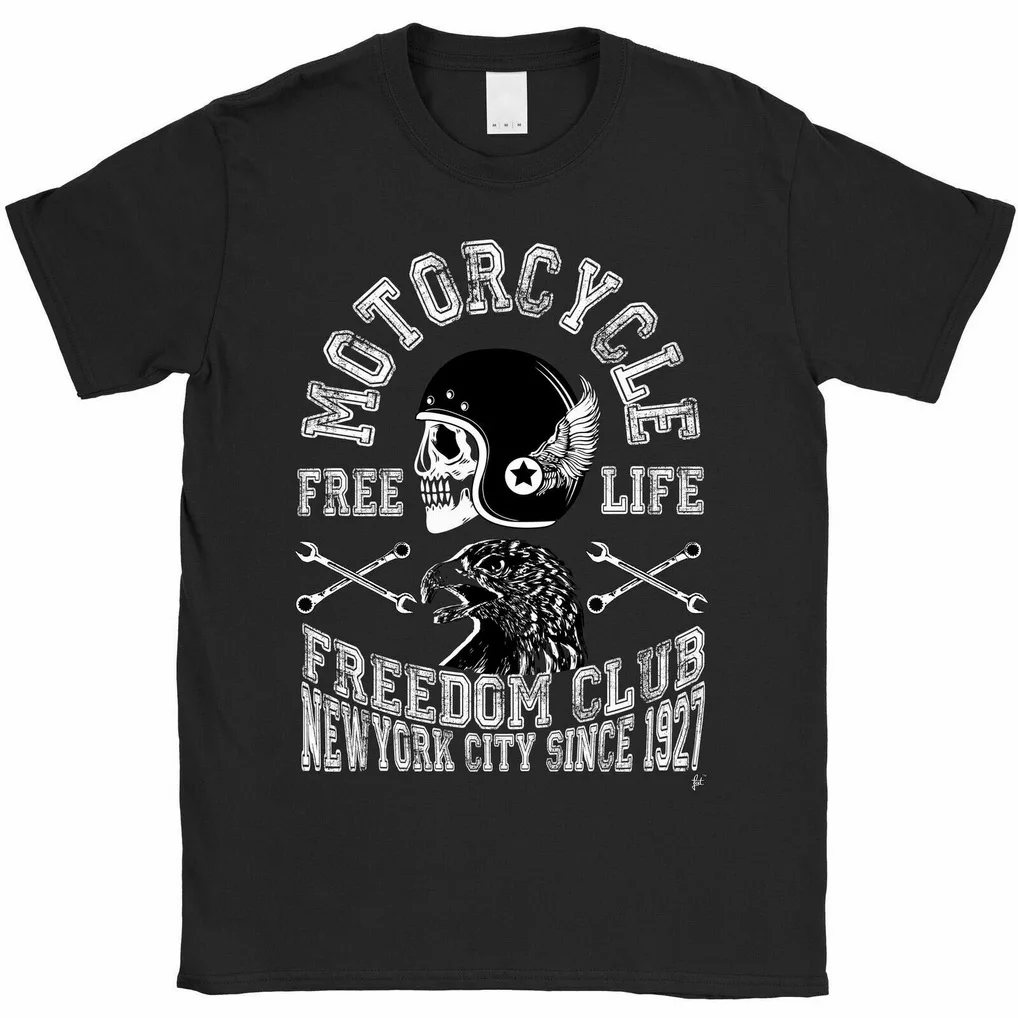 Мотоцикл Свободная жизнь Байкер Freedom Club череп NYC Мужская футболка классная