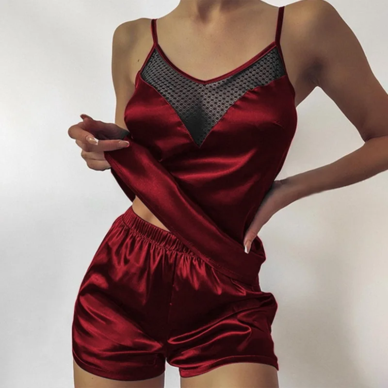 Satin Pajamas Sexy Lace Pijama Nightie Sleepwear Home Clothes Tops and Shorts Women's Silk Pajamas Solid Color Pajama Set Women
Satin Pajamas Sexy Lace Pijama Nightie Sleepwear Home Clothes Tops and Shorts Women's Silk Pajamas Solid Color Pajama Set Women