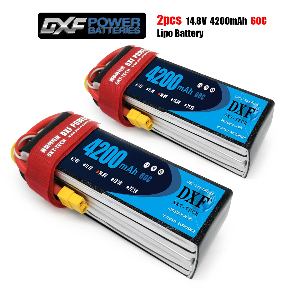 DXF 4200mAh Lipo battery 4S 14.8V 60C-120C XT60/DEANS/XT90/EC5 For AKKU Drone FPV Truck four axi Helicopter RC Car Airplane
DXF 4200mAh Lipo battery 4S 14.8V 60C-120C XT60/DEANS/XT90/EC5 For AKKU Drone FPV Truck four axi Helicopter RC Car Airplane