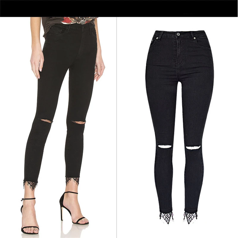 2019 All seasons new fashion high waist slim stretch black lace nine points jeans women casual tassel ripped jeans for women 208
2019 All seasons new fashion high waist slim stretch black lace nine points jeans women casual tassel ripped jeans for women 208