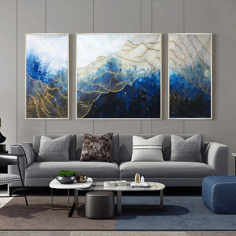Hand Made Blue Abstract Painting Gold Line Canvas Wall Art Picture For Living Room Home Decoration Three Pieces
Hand Made Blue Abstract Painting Gold Line Canvas Wall Art Picture For Living Room Home Decoration Three Pieces