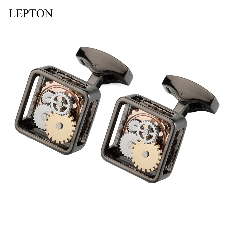 Запонки Lepton в стиле стимпанк мужские квадратные черные механизм для часов