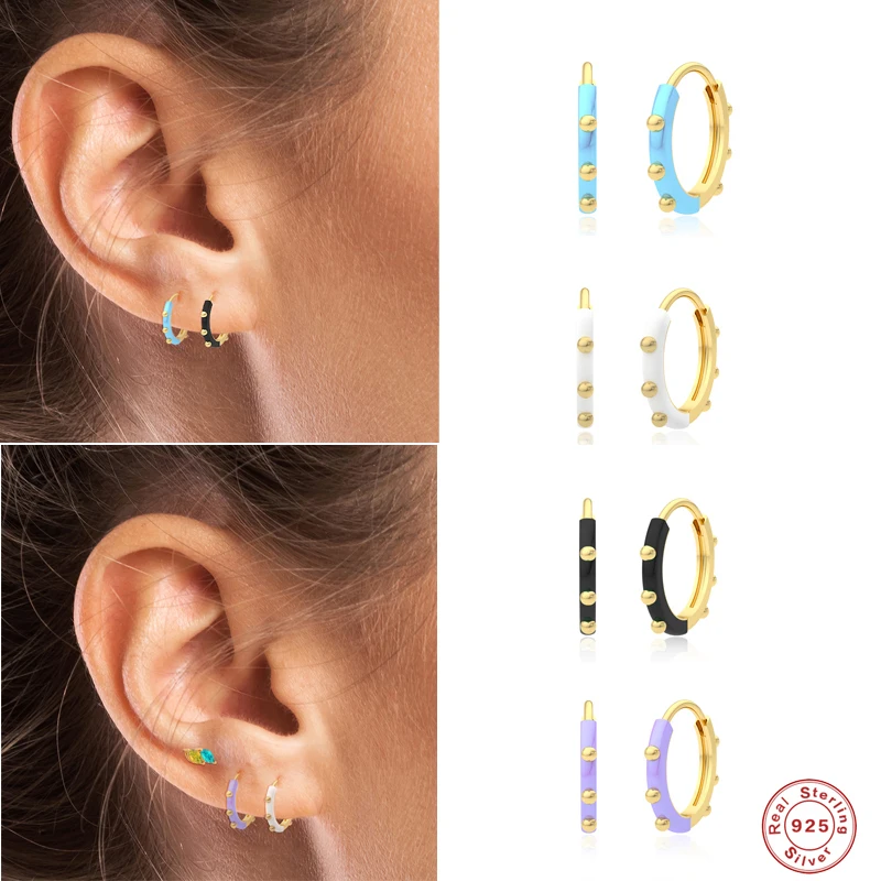 ROMAD 925 Sterling Silver Colored Enamel Hoop Earrings Purple Blue Black White Dripping Oil Beads Huggie Earrings Cartilage Hoop
ROMAD 925 Sterling Silver Colored Enamel Hoop Earrings Purple Blue Black White Dripping Oil Beads Huggie Earrings Cartilage Hoop