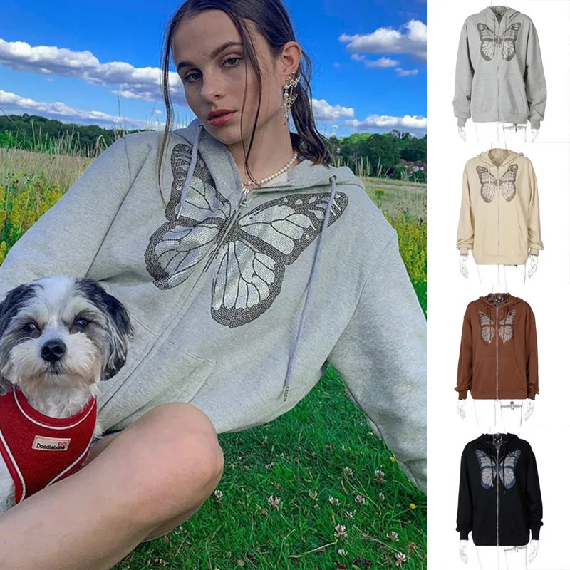 Streetwear Oversized Big Butterfly Zipper Hoodie Jacket Sweatshirt Zip-up Loose Autumn 2021 Casual Hoodies Jacket coat for women
Streetwear Oversized Big Butterfly Zipper Hoodie Jacket Sweatshirt Zip-up Loose Autumn 2021 Casual Hoodies Jacket coat for women