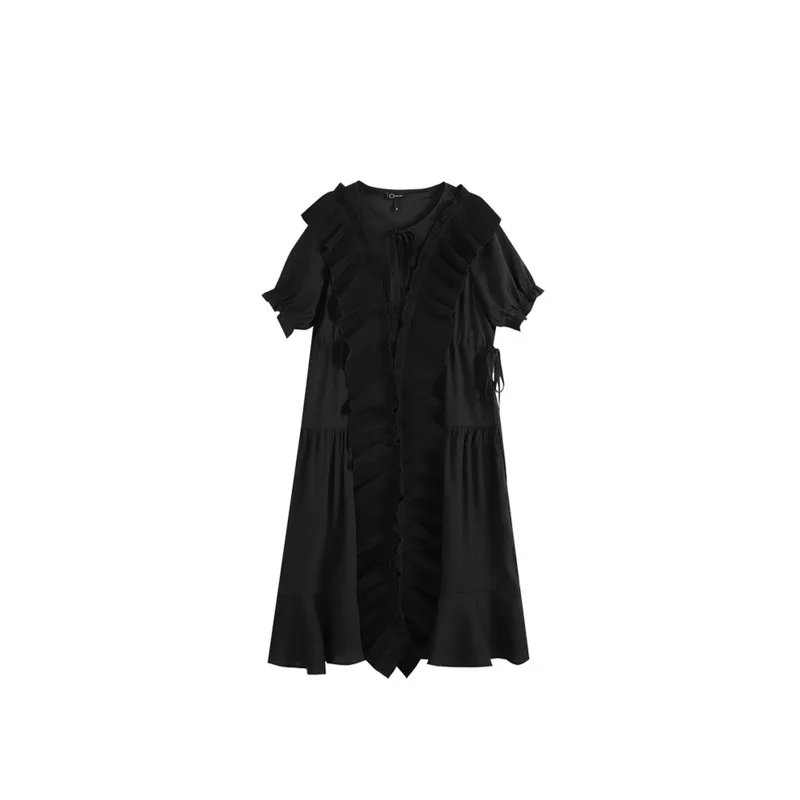 IEQJ Women Balck Elegant Casual Ruffles Robe T-shirt Dress New Round Neck Long Sleeve Loose Fashion Spring Autumn 2021 3F1212
IEQJ Women Balck Elegant Casual Ruffles Robe T-shirt Dress New Round Neck Long Sleeve Loose Fashion Spring Autumn 2021 3F1212