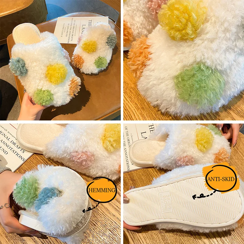 New Cotton Women Slippers Faux Fur Pom Home Flip Flops Fluffy Soft Shoes Slides Female Cute Colorful Balls Indoor Flat Plush 
New Cotton Women Slippers Faux Fur Pom Home Flip Flops Fluffy Soft Shoes Slides Female Cute Colorful Balls Indoor Flat Plush