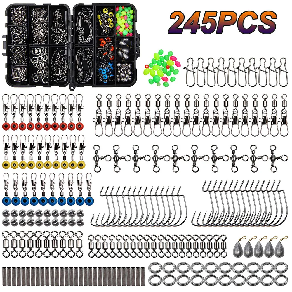 245Pcs/Box Fishing Accessories Kit Including Fishing Hooks Beads Swivels Snap Sinker Weight Fishing Terminal Tackle
245Pcs/Box Fishing Accessories Kit Including Fishing Hooks Beads Swivels Snap Sinker Weight Fishing Terminal Tackle