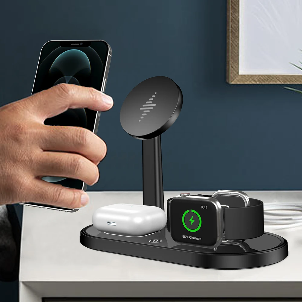 Магнитная Беспроводная зарядная подставка 3 в 1 для iphone 12 Apple Watch 6 5 4 3 Airpods Pro, док-станция для быстрой зарядки
Магнитная Беспроводная зарядная подставка 3 в 1 для iphone 12 Apple Watch 6 5 4 3 Airpods Pro, док-станция для быстрой зарядки