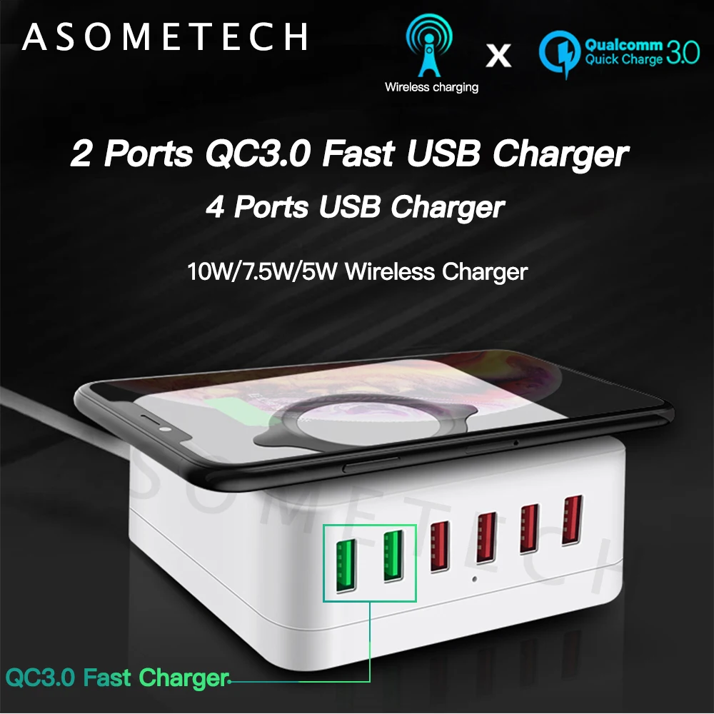 72W Multi USB Charger Hub Dual Quick Charge 3.0 Port With Qi Wireless Charger Fast Charging Station For iPhone 11 Samsung Xiaomi
72W Multi USB Charger Hub Dual Quick Charge 3.0 Port With Qi Wireless Charger Fast Charging Station For iPhone 11 Samsung Xiaomi
