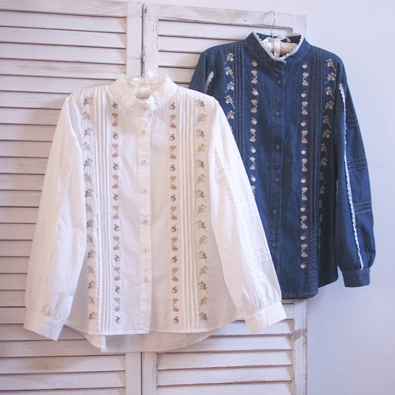 2021 Korean Autumn New Women's Shirt Long-Sleeve Embroidered Lace Pleated Bottoming Shirt Literary Fresh Cotton Denim Tops 8-1
2021 Korean Autumn New Women's Shirt Long-Sleeve Embroidered Lace Pleated Bottoming Shirt Literary Fresh Cotton Denim Tops 8-1