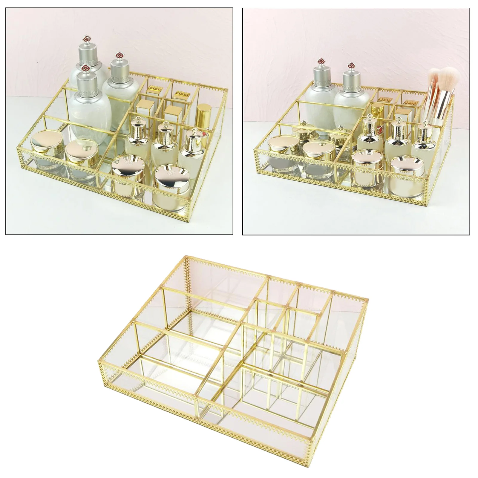 Luxury Glass Box Clear Glass Gold Tone Metal Jewelry Storage Case Cosmetic Makeup Lipstick Holder Organizer 9 Compartments
Luxury Glass Box Clear Glass Gold Tone Metal Jewelry Storage Case Cosmetic Makeup Lipstick Holder Organizer 9 Compartments