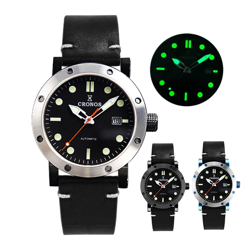 Cronos Men watche bracelet Mechanical PT5000 Water Proof Blue MOP See Through Back Black Leather Strap Glow Hands for watches
Cronos Men watche bracelet Mechanical PT5000 Water Proof Blue MOP See Through Back Black Leather Strap Glow Hands for watches
