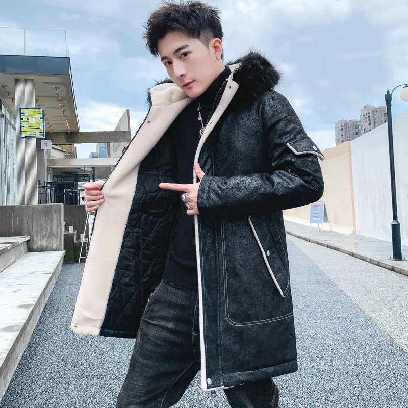 Men Mid-Length Cotton Jackets Hooded Removable Fur Collar Thickening Letter Patchwork Lambswool Pockets Korean Style Warm Coat
Men Mid-Length Cotton Jackets Hooded Removable Fur Collar Thickening Letter Patchwork Lambswool Pockets Korean Style Warm Coat