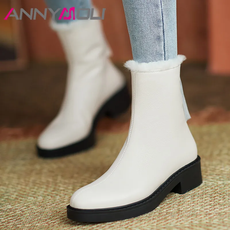 ANNYMOLI Genuine Leather Platform Mid Heel Ankle Boots Women Short Boots Shoes Zipper Chunky Heels Warm Lady Boots Winter Beige
ANNYMOLI Genuine Leather Platform Mid Heel Ankle Boots Women Short Boots Shoes Zipper Chunky Heels Warm Lady Boots Winter Beige