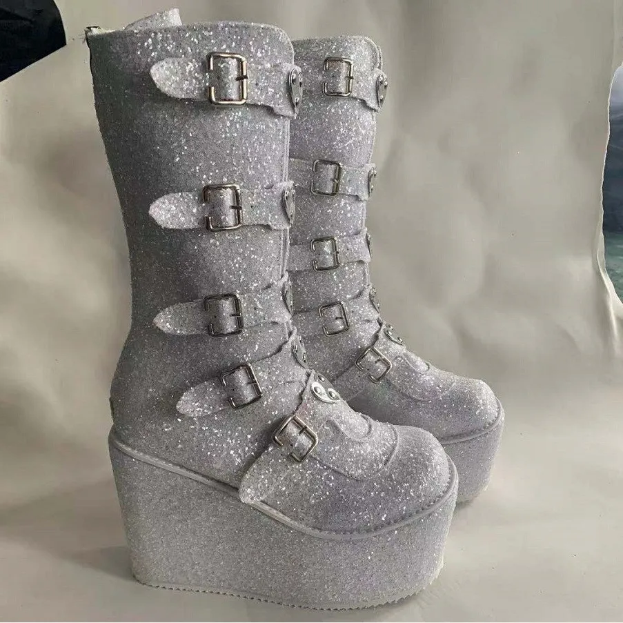 Brand Fashion Gothic Street Cool Wedges Woman Shoes Buckles Big Size 43 Glittered Pink Chunky Platform Motorcycles Boots
Brand Fashion Gothic Street Cool Wedges Woman Shoes Buckles Big Size 43 Glittered Pink Chunky Platform Motorcycles Boots