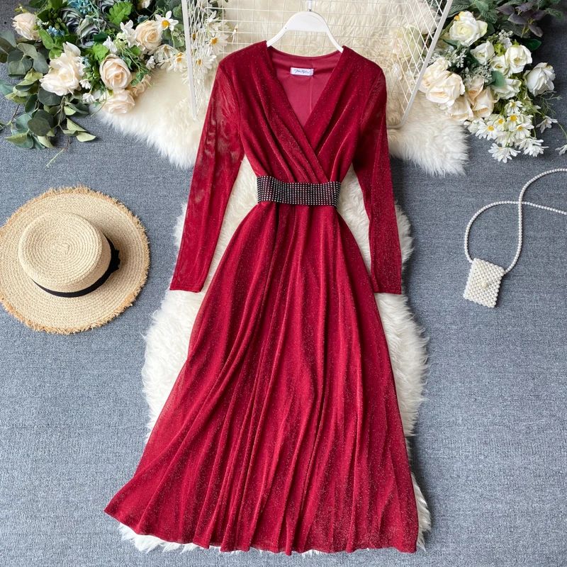 2019 Autumn Women Elegant V-Neck Long Sleeve Shiny Empire A-Line Dress Bandage Dress Celebrity Party Dresses G946
2019 Autumn Women Elegant V-Neck Long Sleeve Shiny Empire A-Line Dress Bandage Dress Celebrity Party Dresses G946